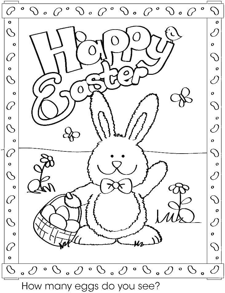 Coloring Rabbit with basket of eggs. Category the rabbit. Tags:  Bunny, basket, eggs.