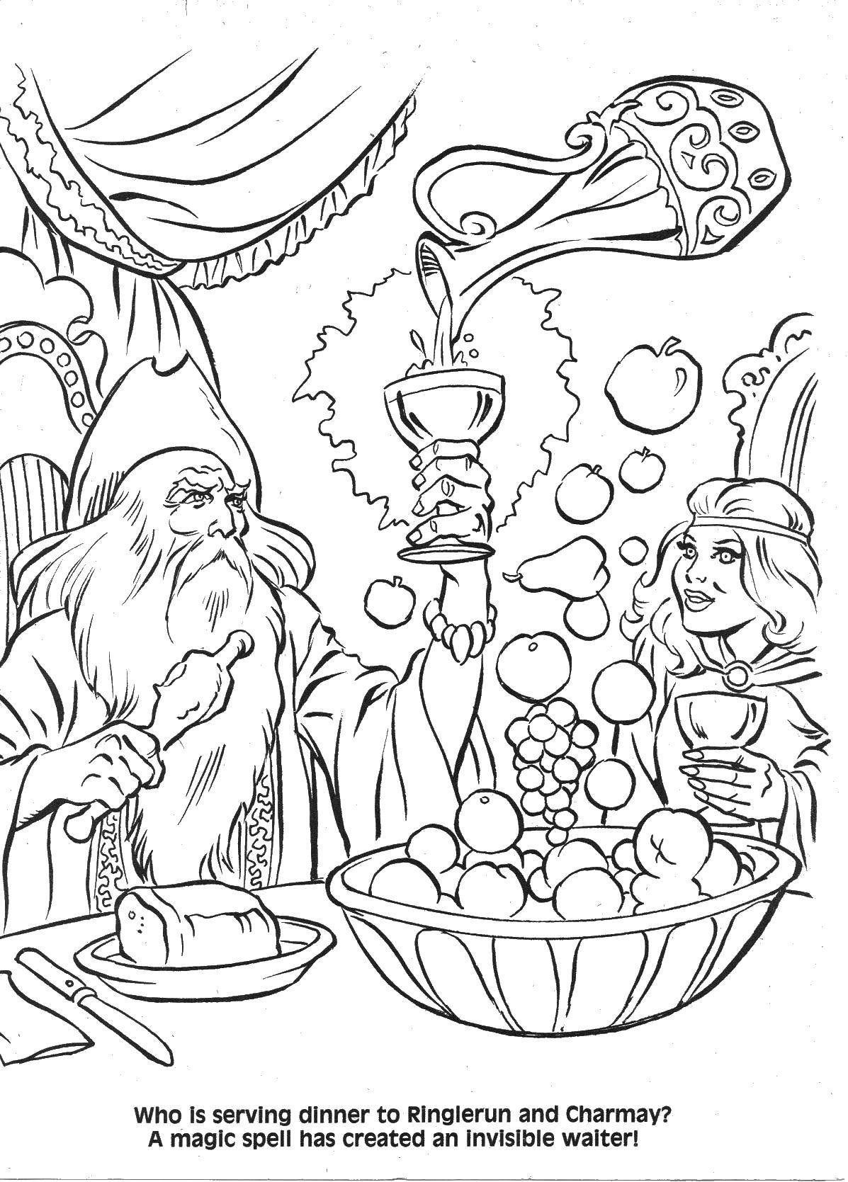 Coloring The wizard ringlerun and Isabella. Category The characters from fairy tales. Tags:  wizard, guest.