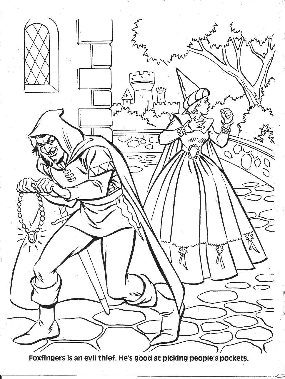 Coloring The evil thief faxfinder. Category The characters from fairy tales. Tags:  the thief, Foxfire.