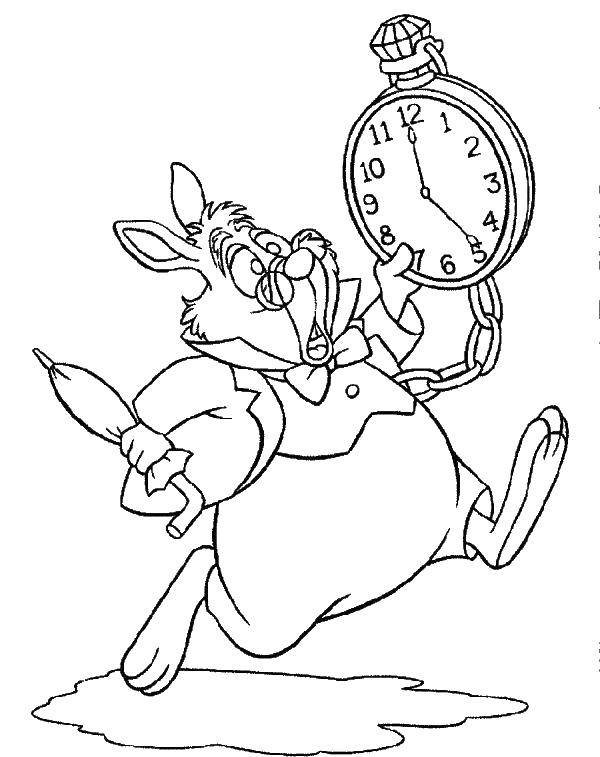 Coloring White rabbit with clock. Category cartoons. Tags:  White rabbit, watch.