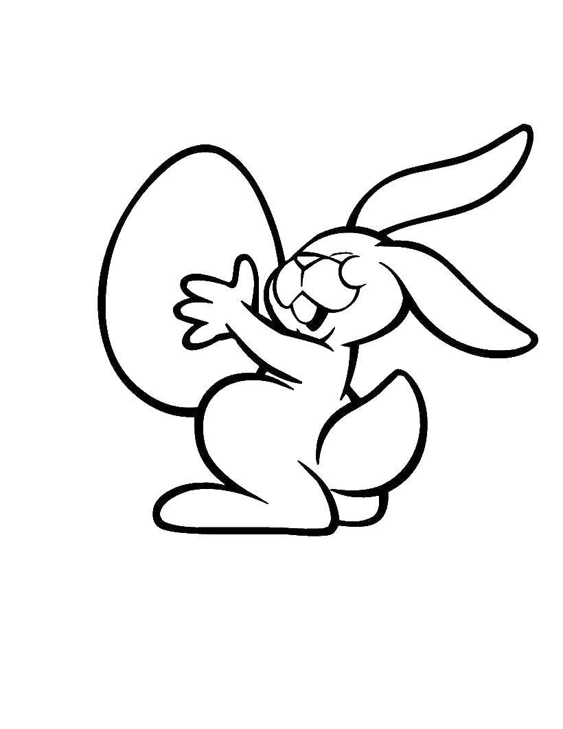 Название: Раскраска Кролик обнимает яйцо. Категория: кролик. Теги: кролик, заяц, яйцо.