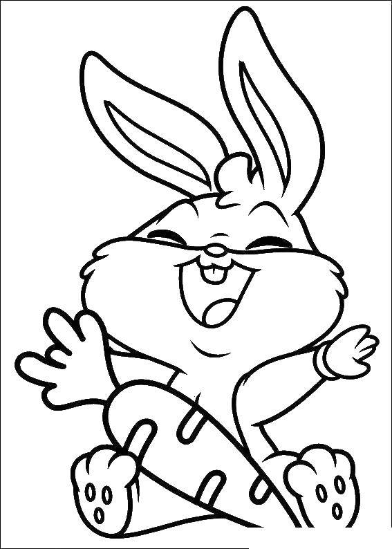 Название: Раскраска Кролик радуется морковке. Категория: кролик. Теги: кролик, заяц, морковка.