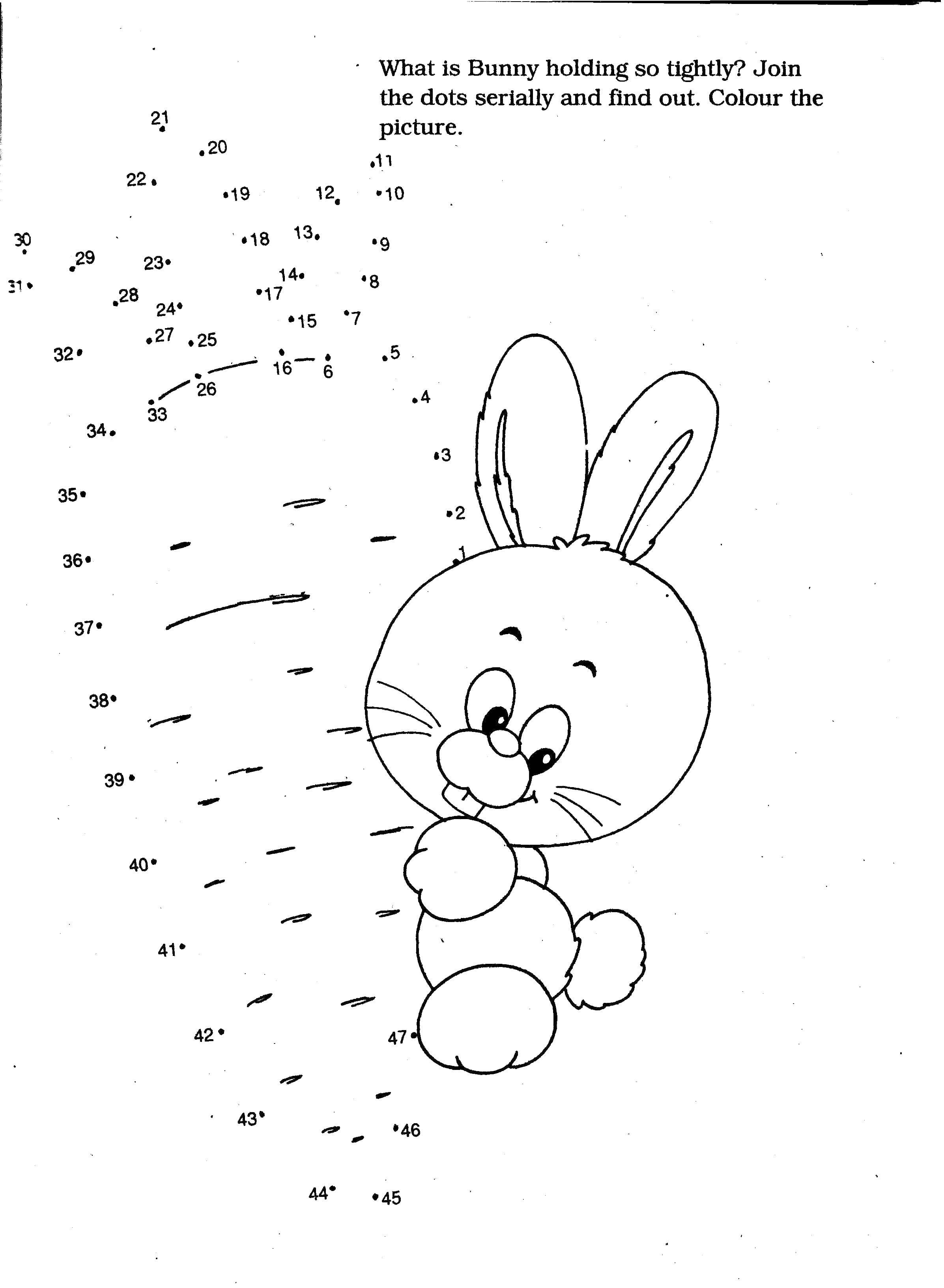 Название: Раскраска Кролик с морковкой. Категория: дорисуй по точкам. Теги: дорисуй, точки, кролик.