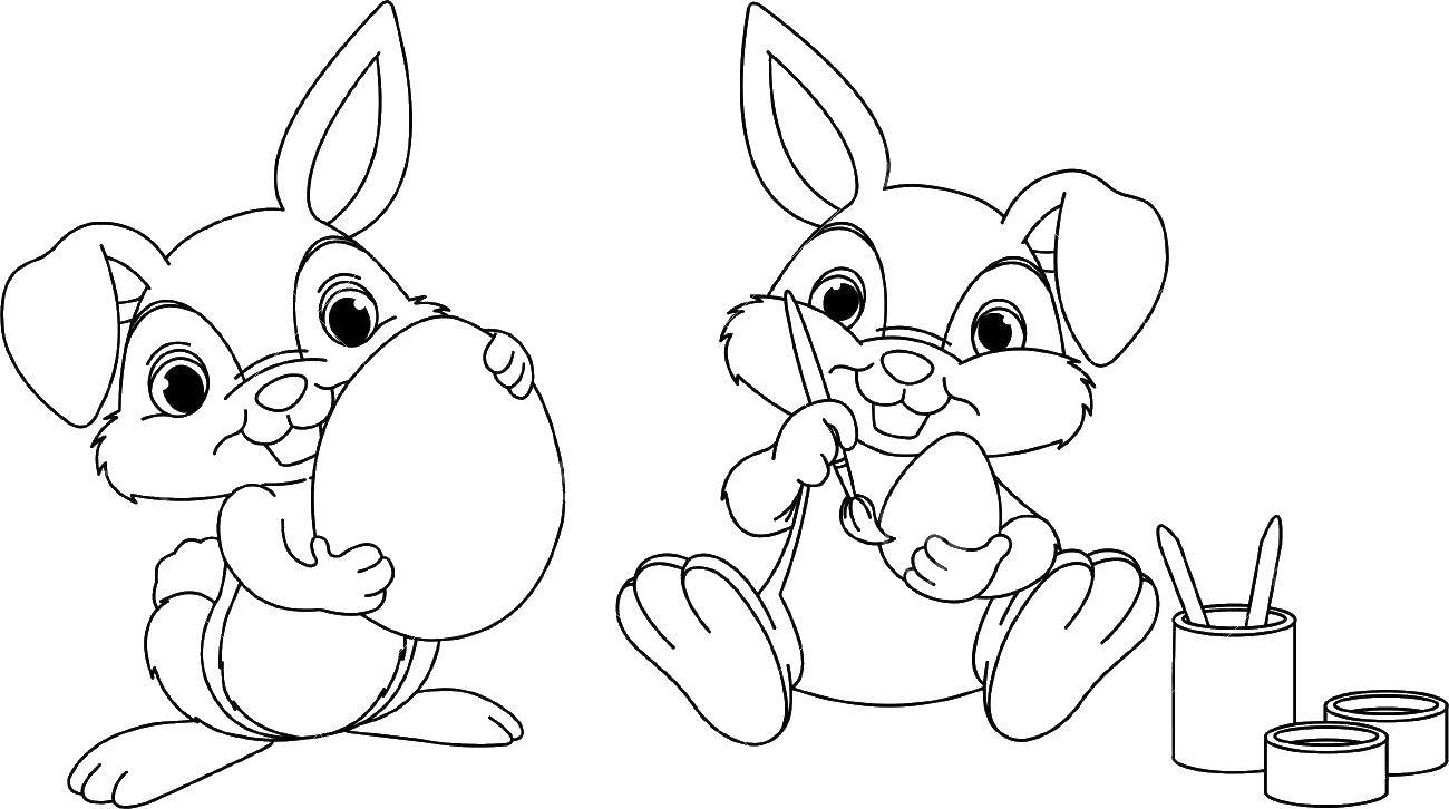 Coloring Bunnies paint Easter eggs. Category Easter eggs. Tags:  Easter, eggs, rabbit.