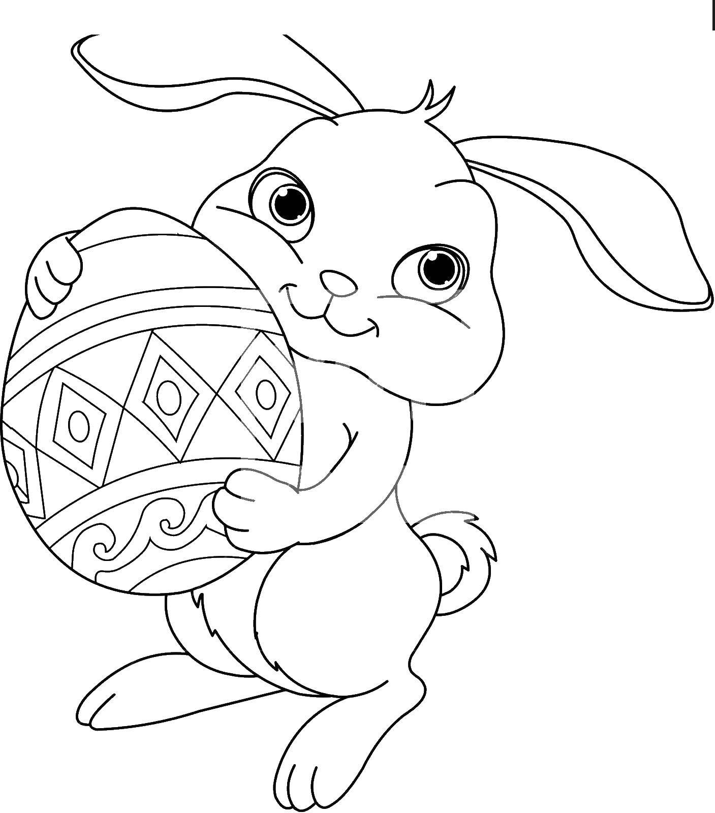 Coloring Easter Bunny with egg. Category coloring Easter. Tags:  Easter, eggs, rabbit.