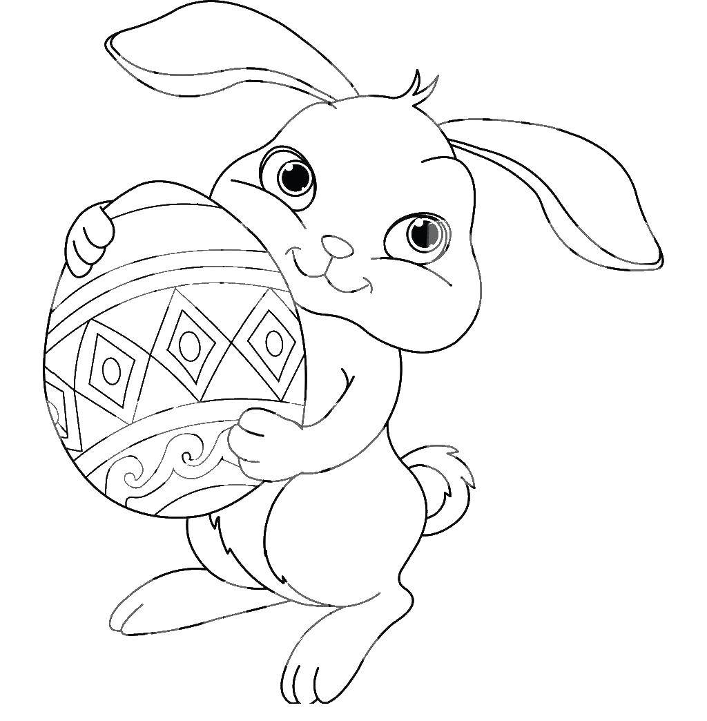 Название: Раскраска Пасхальный кролик с яйцом. Категория: раскраски пасха. Теги: пасха, яйца, кролик.