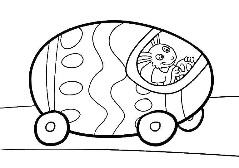 Название: Раскраска Пасхальный кролик за рулем. Категория: раскраски пасха. Теги: пасхальные яйца, корзина, пасха.