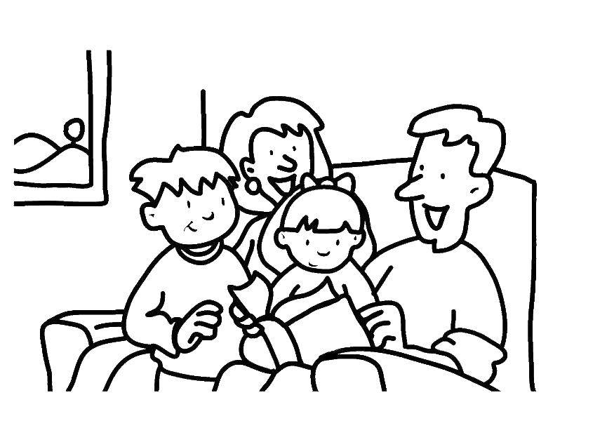 Название: Раскраска семья сидит на диване. Категория: Семья. Теги: Семья, диван.