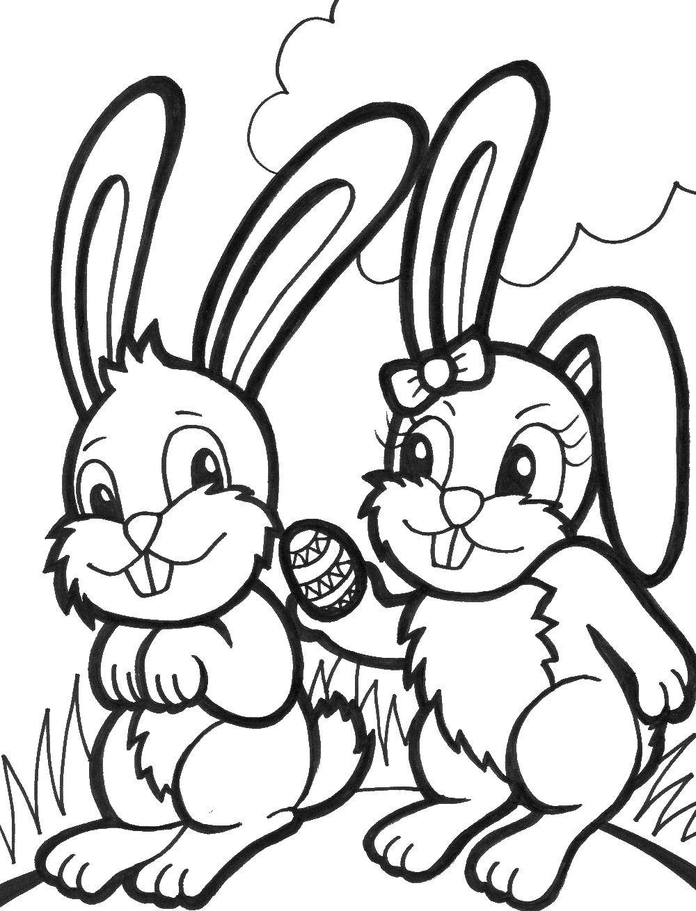 Coloring Rabbits found Easter egg. Category coloring Easter. Tags:  rabbits, Easter egg.