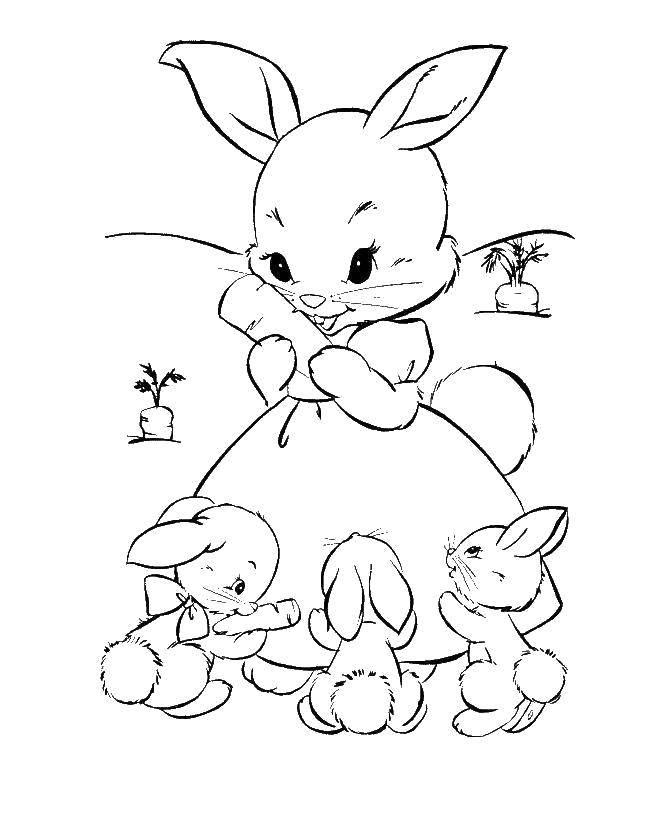 Coloring Mom zaychiha with malyshami. Category Animals. Tags:  Animals, Bunny.