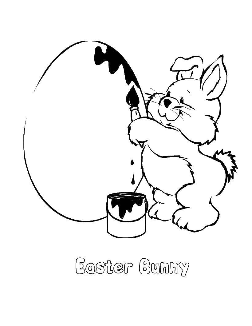 Coloring Easter Bunny paints egg. Category coloring Easter. Tags:  Easter, eggs, rabbit.