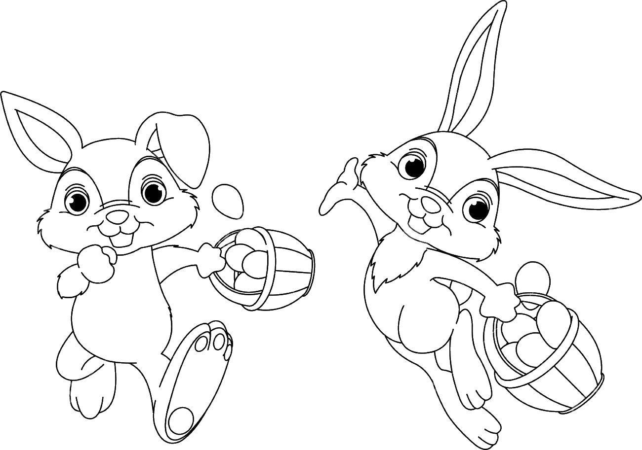 Coloring Easter bunnies. Category the rabbit. Tags:  Easter, eggs, patterns, rabbit.
