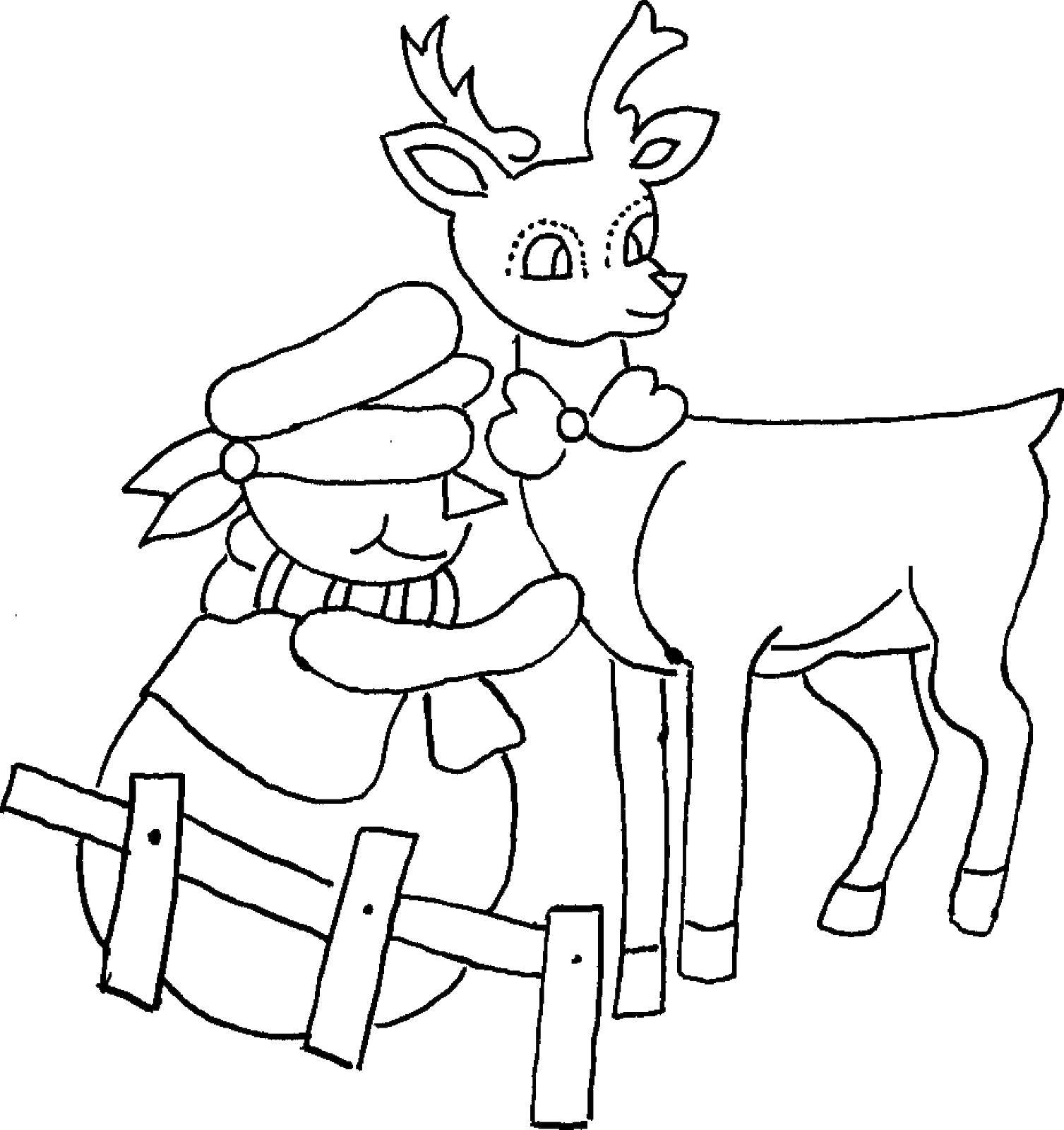 Coloring The deer and the snowman. Category snowman. Tags:  Snowman, snow, winter.