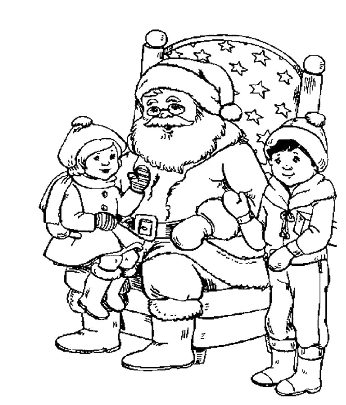 Название: Раскраска Санта клаус принёс подарочки. Категория: рождество. Теги: Рождество, Санта Клаус, подарки.
