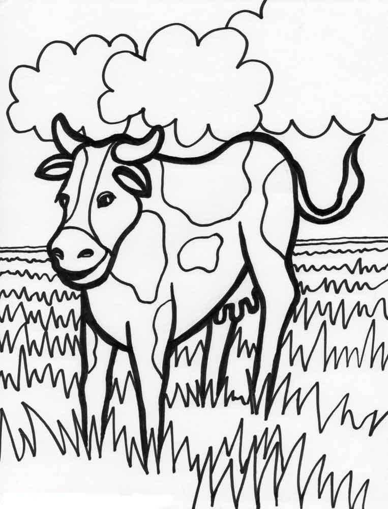 Название: Раскраска Корова на лугу. Категория: домашние животные. Теги: корова, луг.