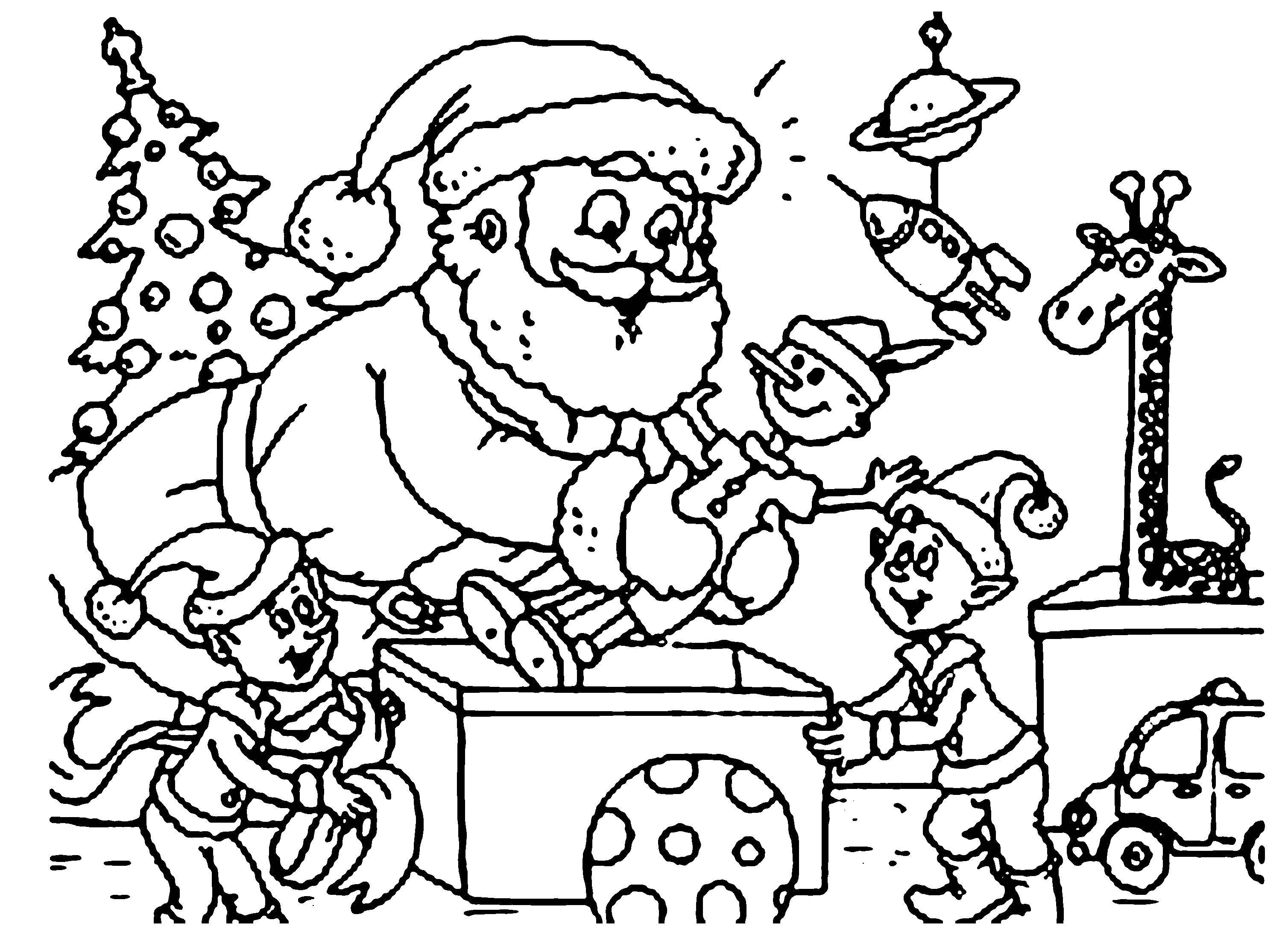 Название: Раскраска Санта делает подарки. Категория: рождество. Теги: Рождество, Санта Клаус, подарки.