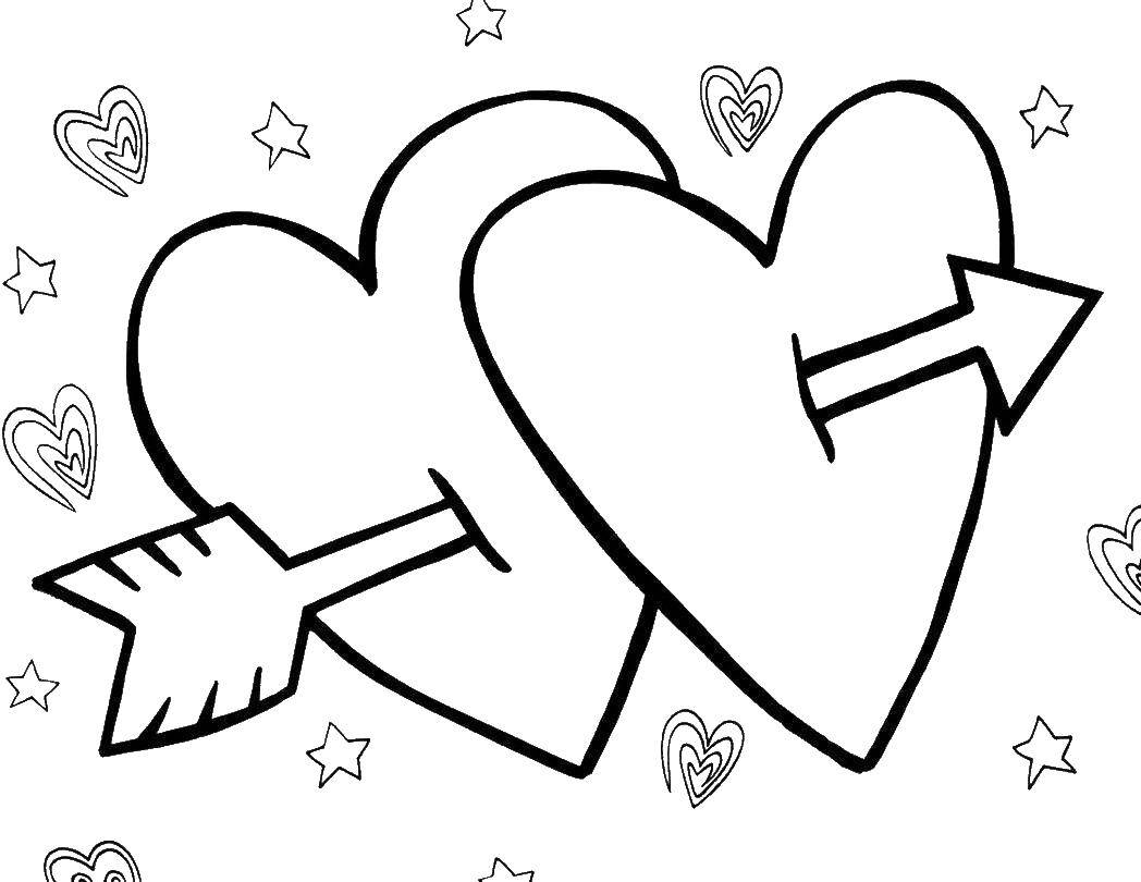 Название: Раскраска Два сердца со стрелой. Категория: День святого валентина. Теги: сердце, стрела.