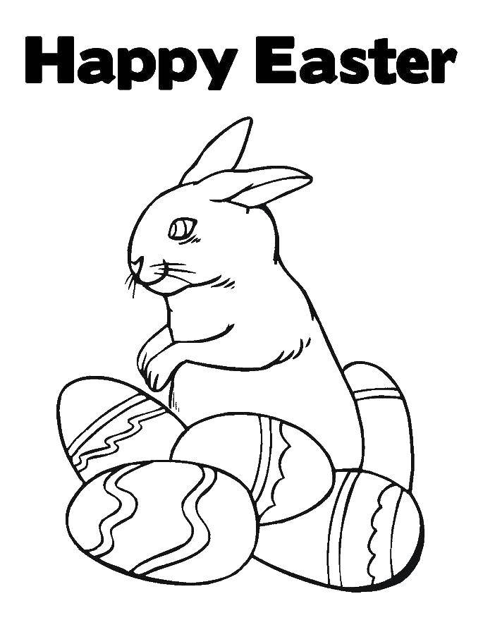 Название: Раскраска Кролик с яйцом. Категория: кролик. Теги: кролик, надпись, яйцо.