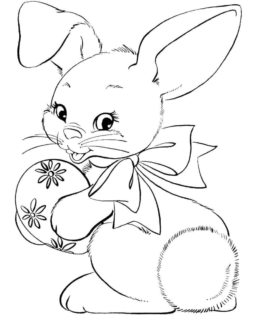 Coloring Rabbit with egg. Category the rabbit. Tags:  Bunny, egg, bow.