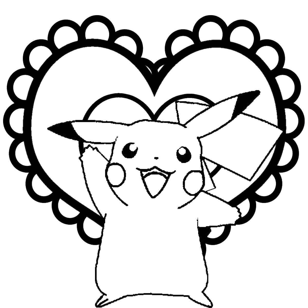 Coloring Pokemon Pikachu in love. Category Valentines day. Tags:  Valentines day, love, heart.