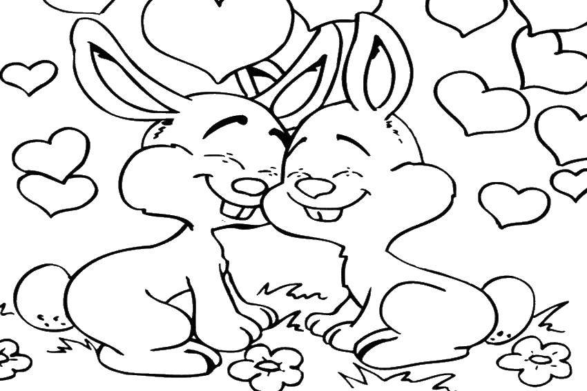 Coloring Rabbits cuddling. Category the rabbit. Tags:  rabbit, hare.