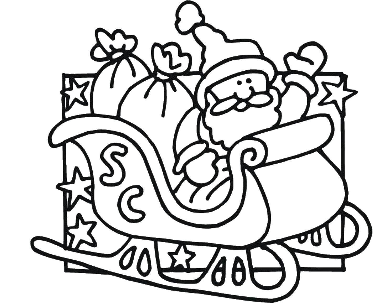 Название: Раскраска Санта клаус на санках. Категория: рождество. Теги: санта клаус, сани.