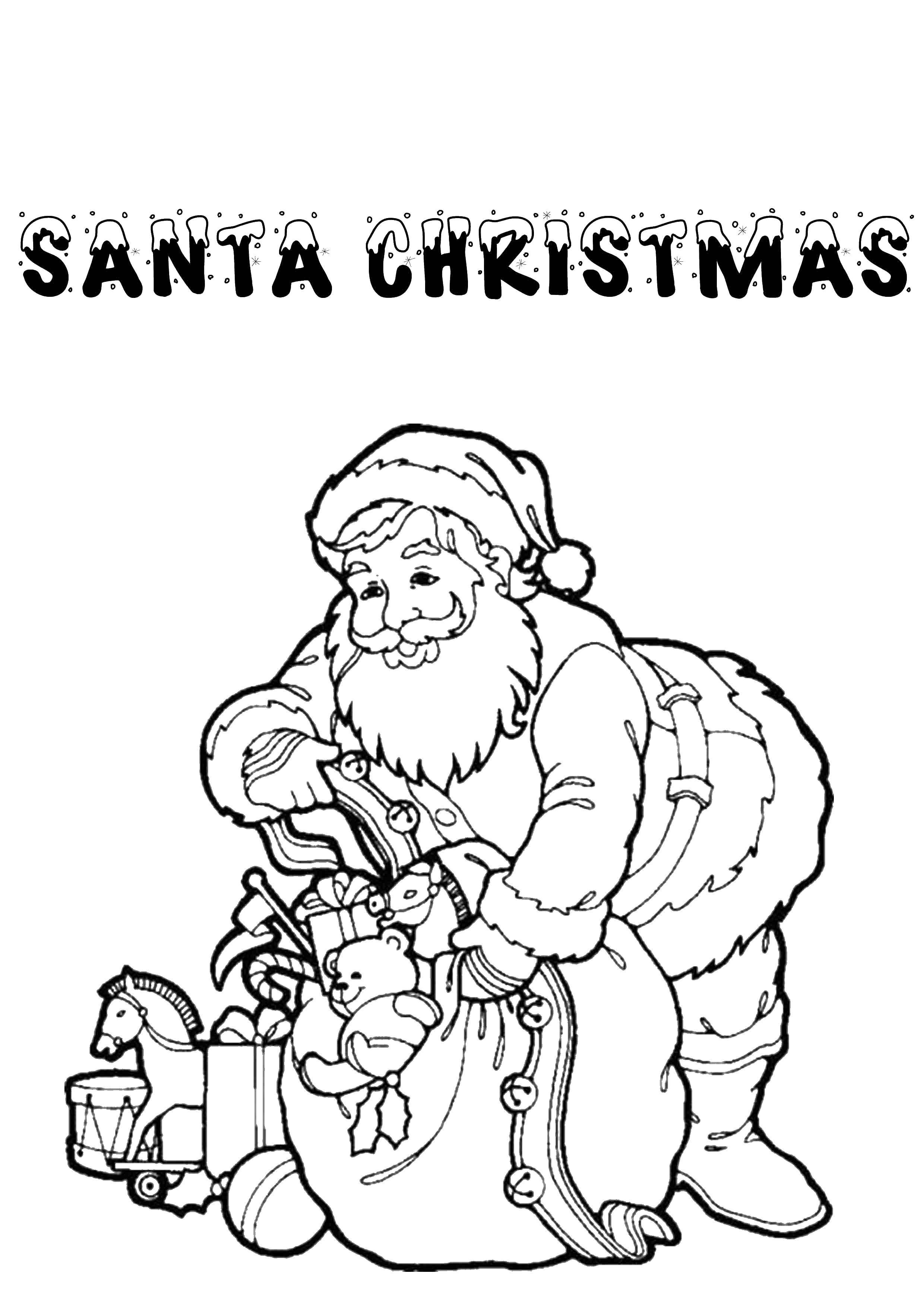 Название: Раскраска Санта клаус с подарками. Категория: рождество. Теги: санта, игрушки.