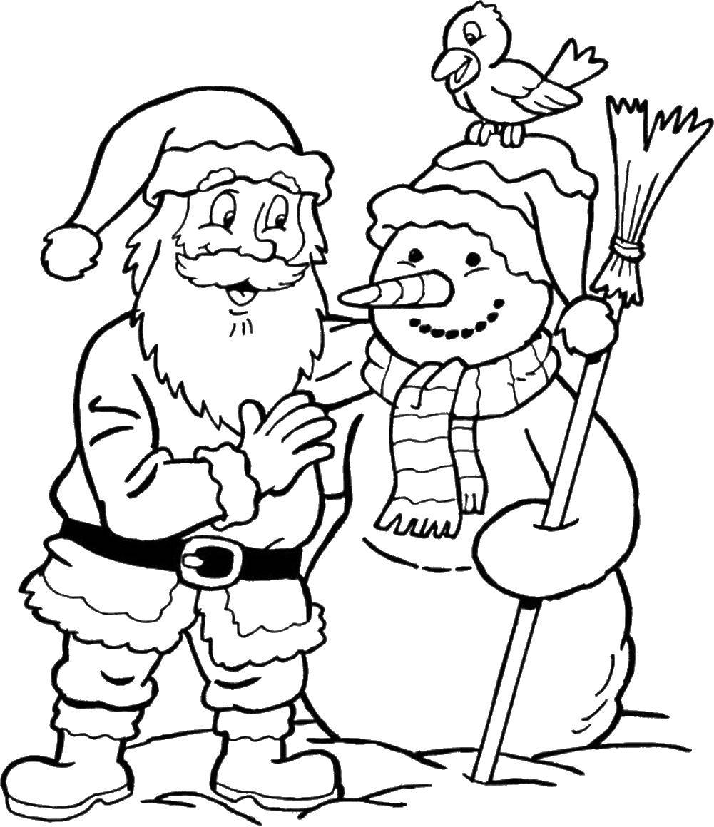 Название: Раскраска Санта клаус с снеговиком. Категория: рождество. Теги: Санта Клаус, снеговик.