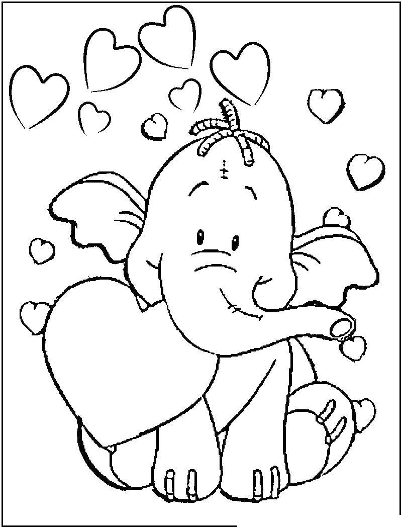 Coloring Baby elephant with a heart. Category Valentines day. Tags:  Valentines day, greetings.