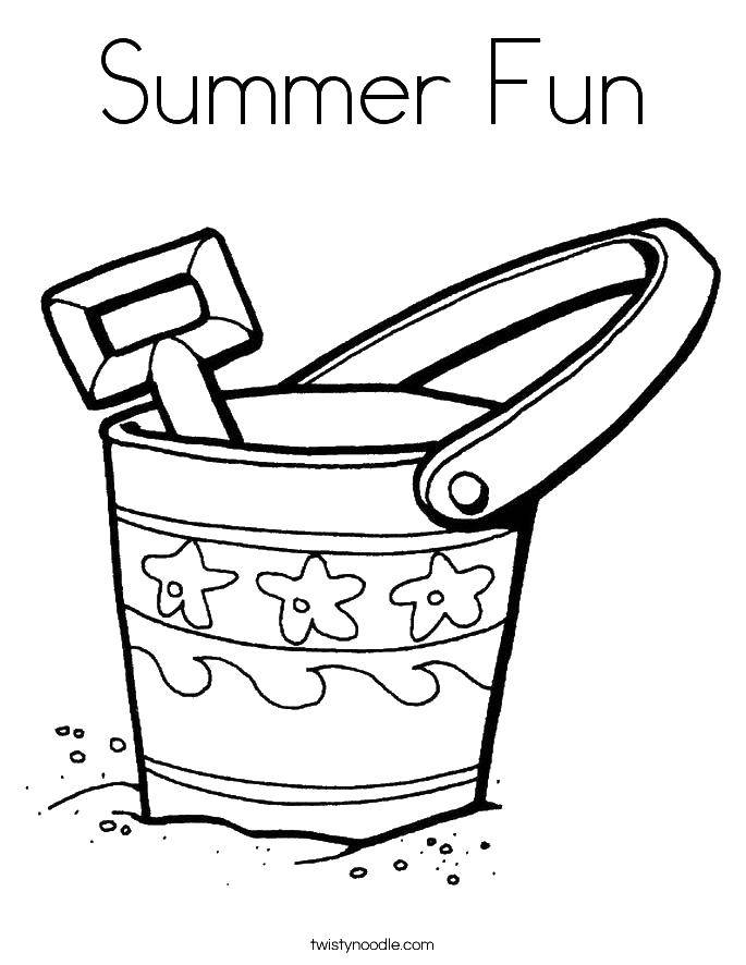 Coloring Bucket with shovel. Category Summer fun. Tags:  bucket, sand shovel.