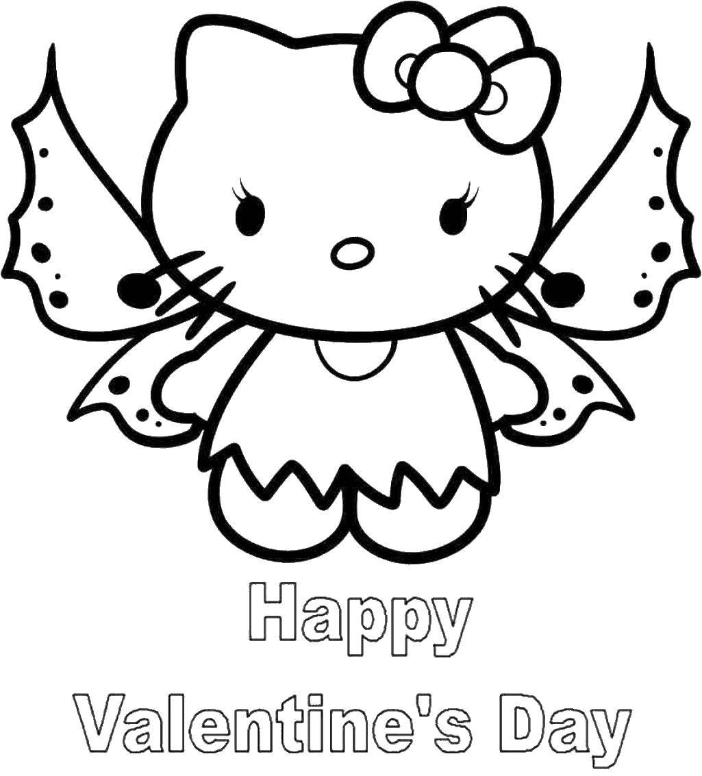 Название: Раскраска Hello kitty c крыльями. Категория: День святого валентина. Теги: Hello Kitty, открытка, надпись.