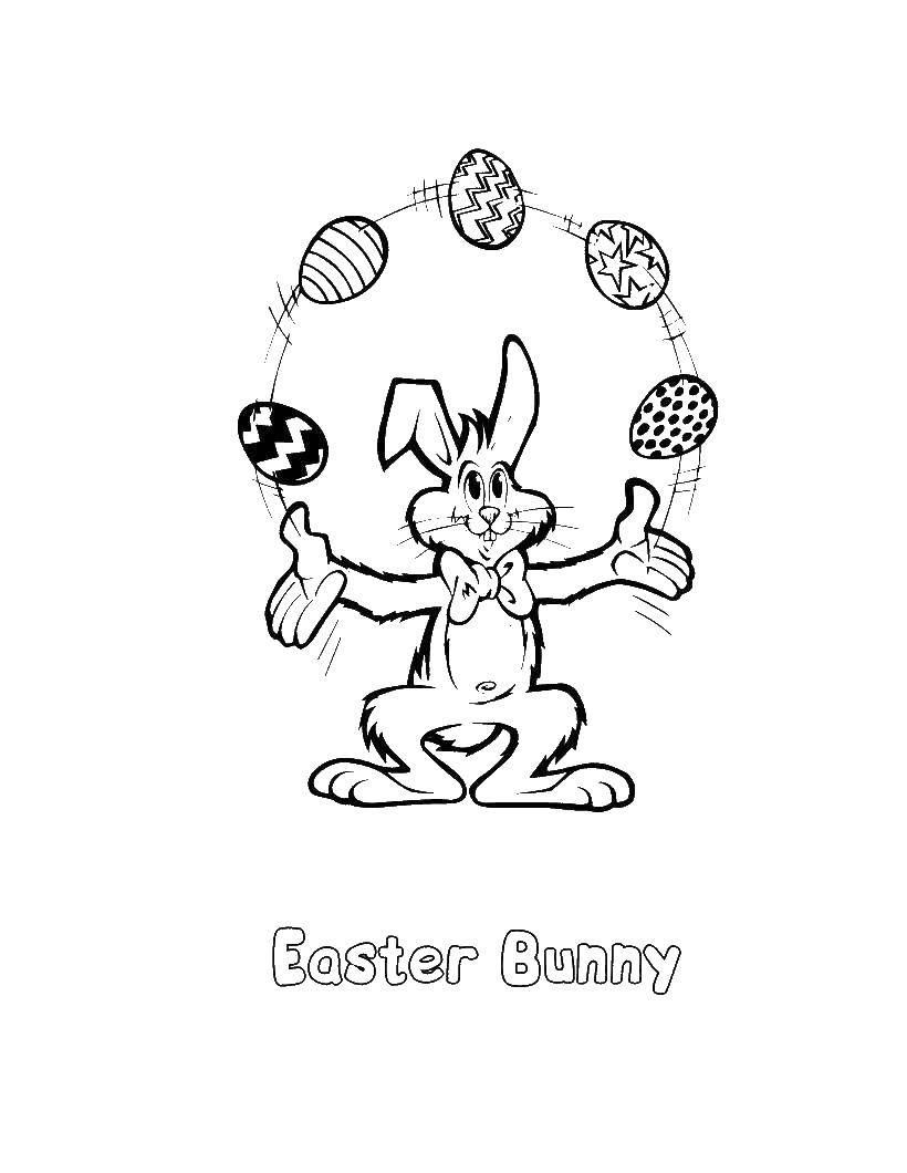 Название: Раскраска Пасхальный кролик с яйцами. Категория: кролик. Теги: пасха, яйца, кролик.