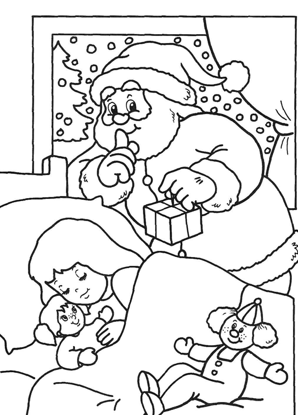 Название: Раскраска Санта клаус принес подарки. Категория: рождество. Теги: Санта Клаус, рождество.