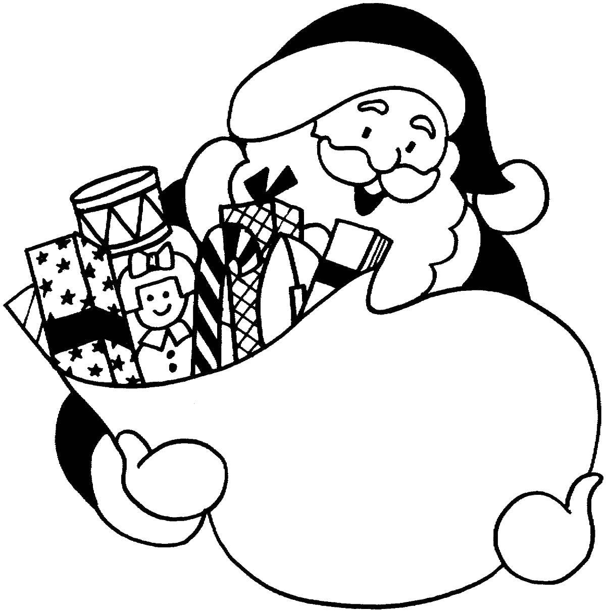 Название: Раскраска Санта клаус с мешком подарками. Категория: рождество. Теги: Санта Клаус, рождество.