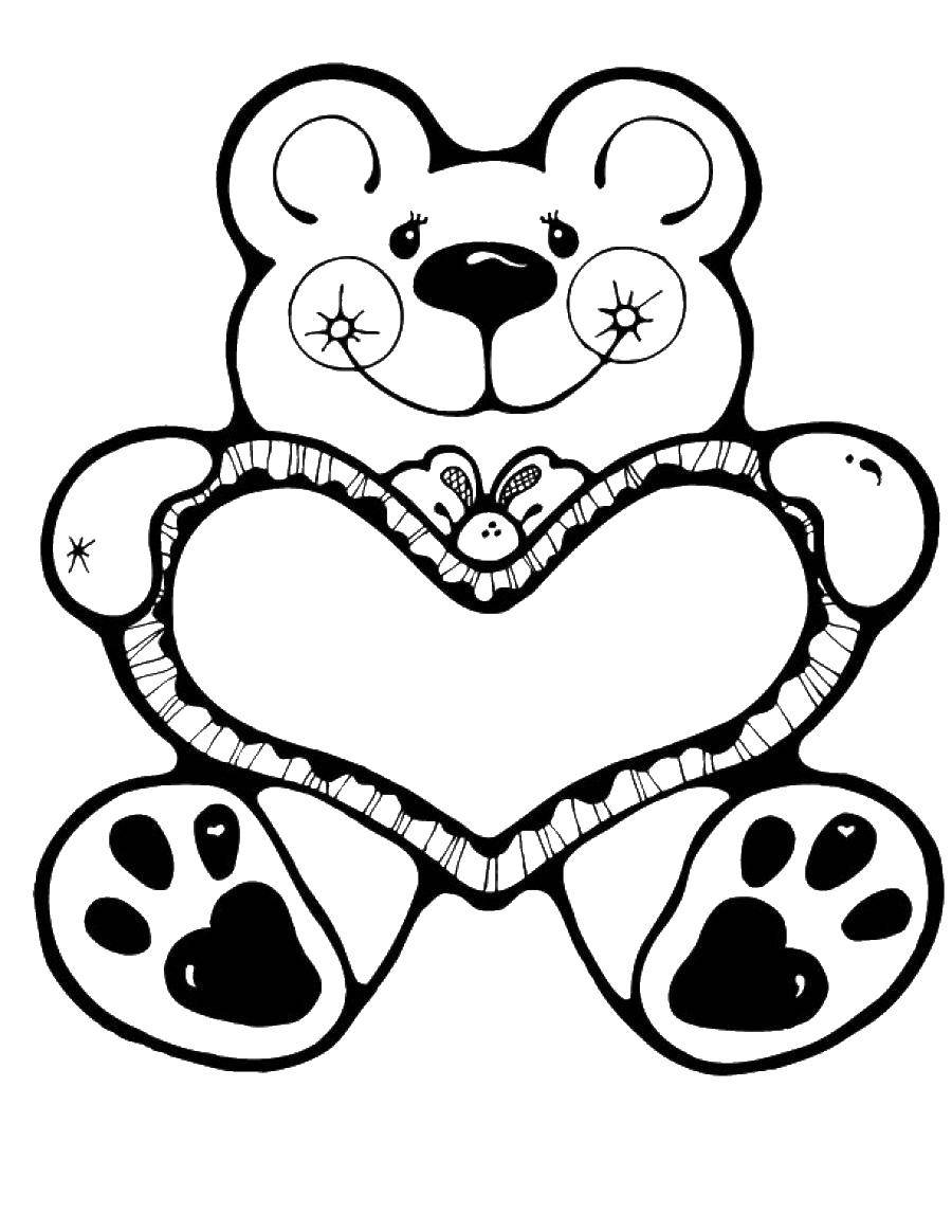 Coloring Bear with heart. Category Valentines day. Tags:  bear, heart.