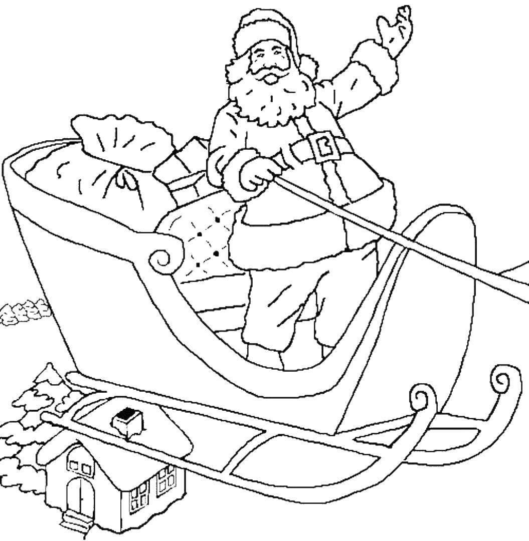 Название: Раскраска Санта клаус на санках. Категория: рождество. Теги: Санта Клаус, рождество.