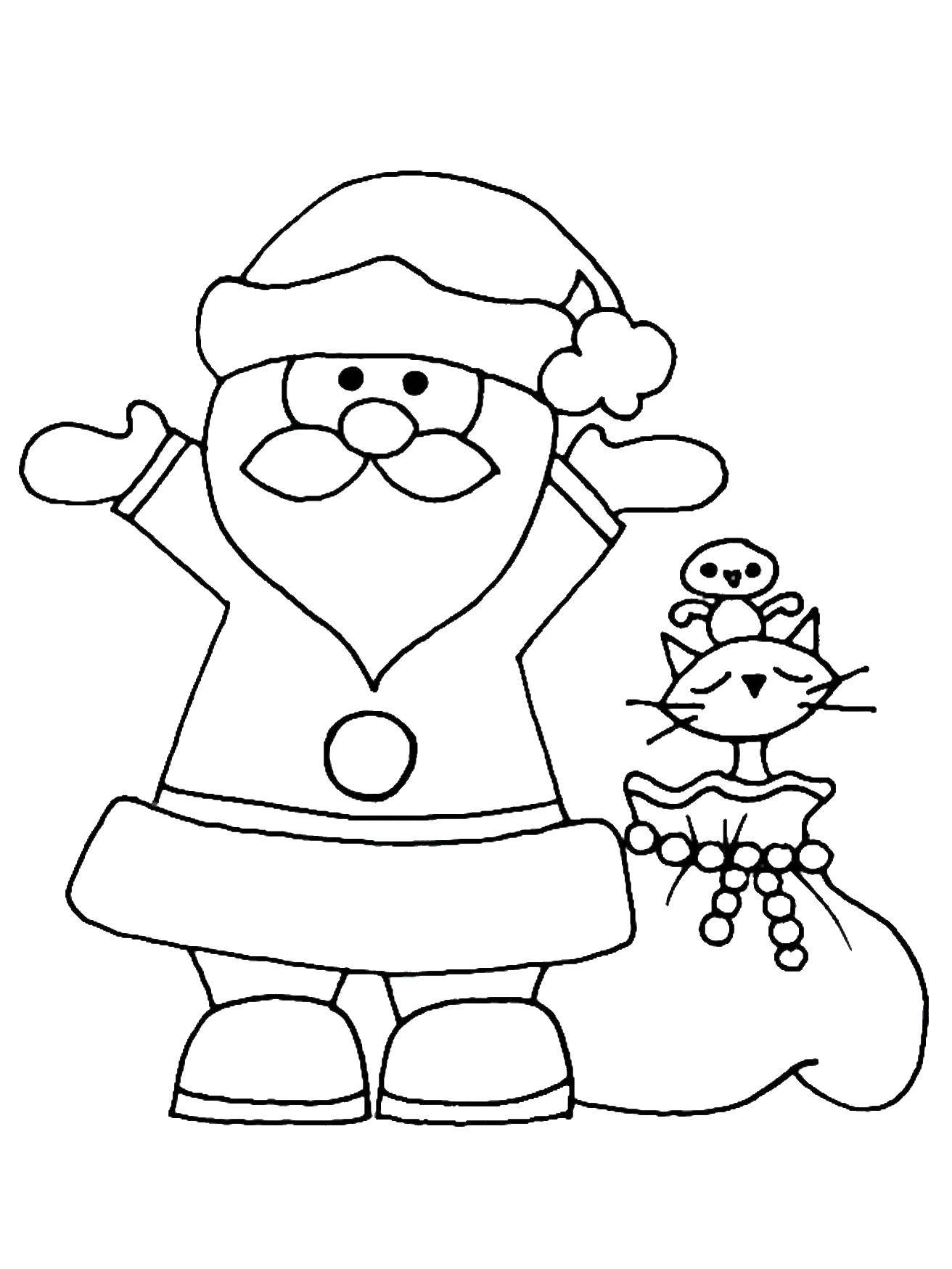 Название: Раскраска Санта клаус с подарками. Категория: рождество. Теги: санта клаус.