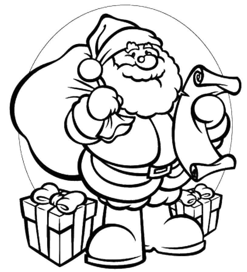 Название: Раскраска Санта клаус с подарками. Категория: рождество. Теги: Санта Клаус, рождество.
