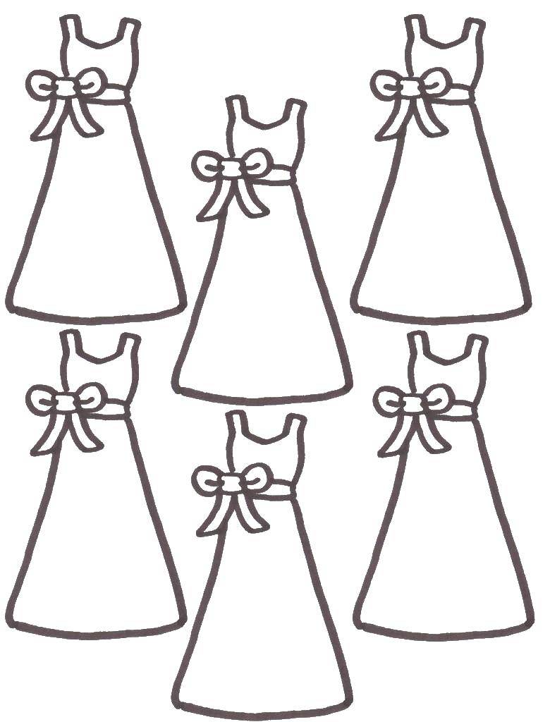 Название: Раскраска Шесть платьев с бантами. Категория: Платья. Теги: контур, платья, бант.