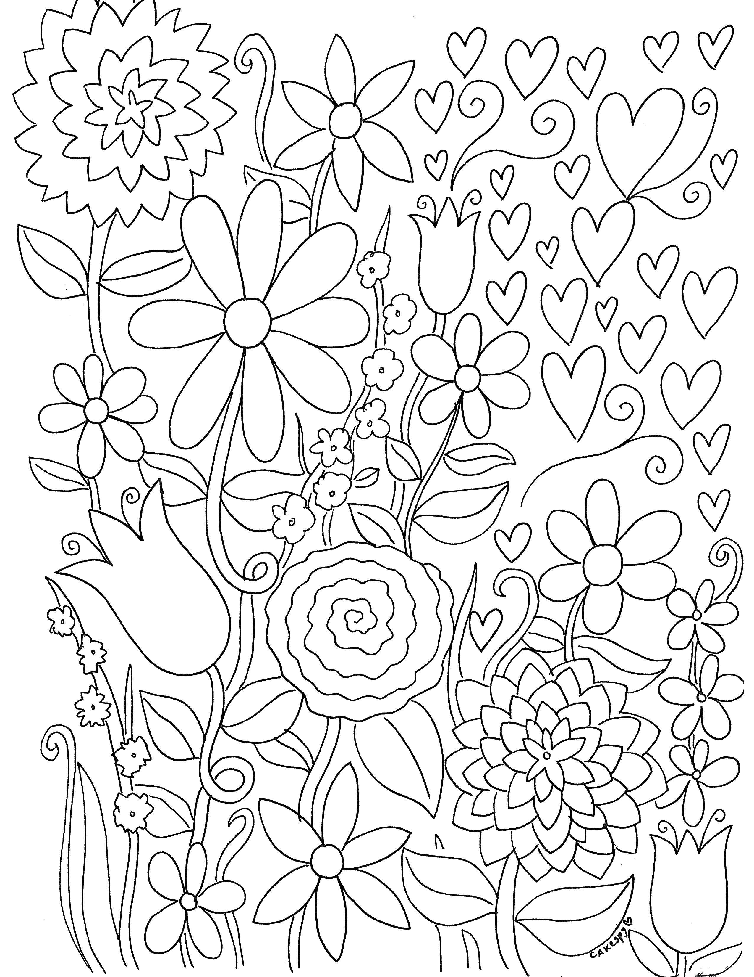 Coloring Hearts and flowers. Category flowers. Tags:  the flowers , leaves, hearts.