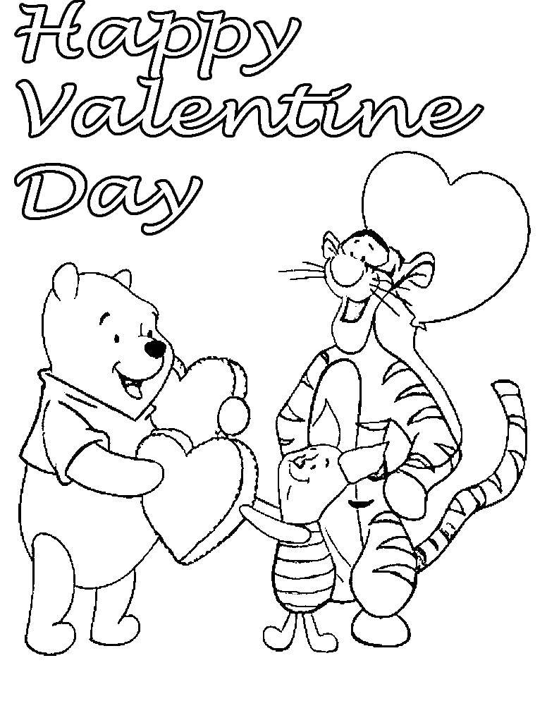 Coloring Winnie and his friends. Category Valentines day. Tags:  Winnie, tiger, heart.