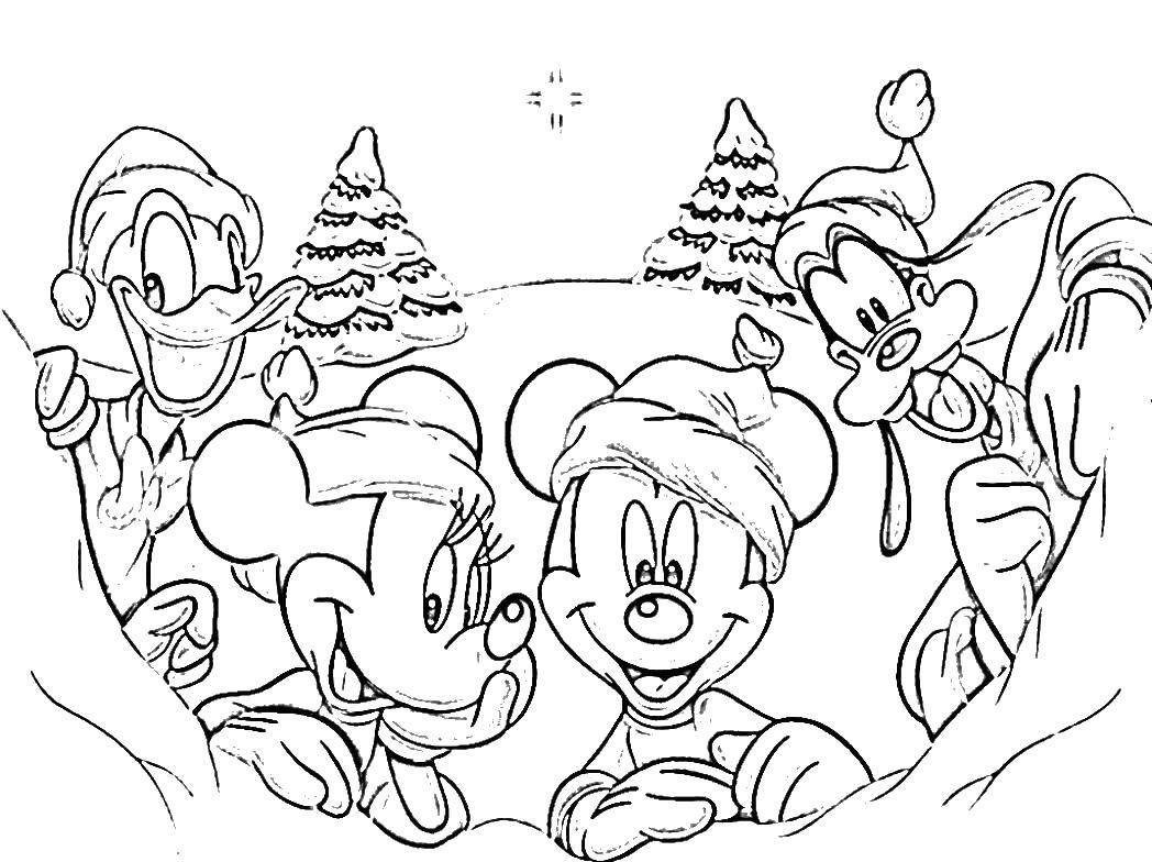 Розмальовки  Міккі маус та його друзі. Завантажити розмальовку міккі, подарунки, різдво.  Роздрукувати ,різдво,