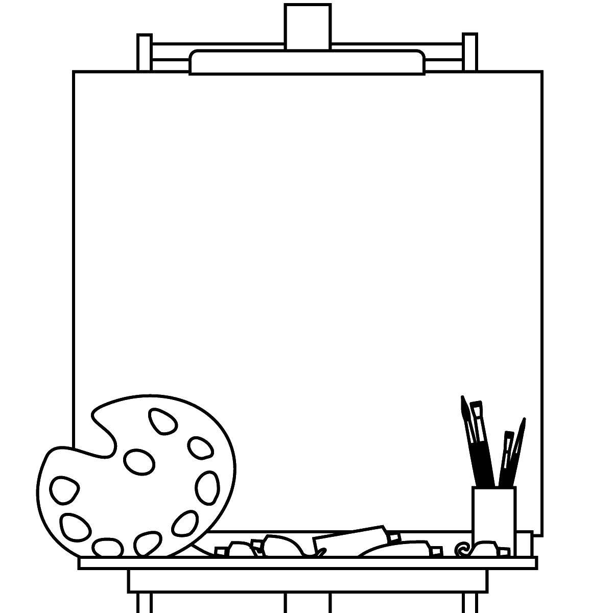 Coloring Canvas with brushes. Category the artist. Tags:  canvas, brushes, paint, easel.