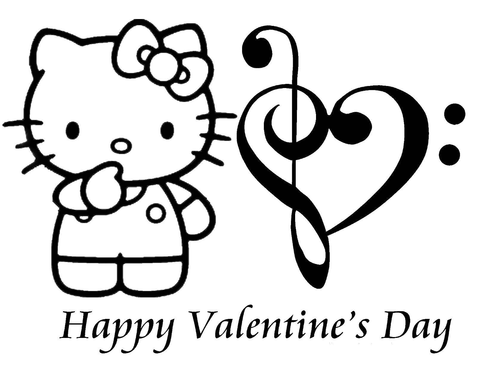Coloring Kitty happy Valentines day. Category Valentines day. Tags:  Valentines day, greetings.