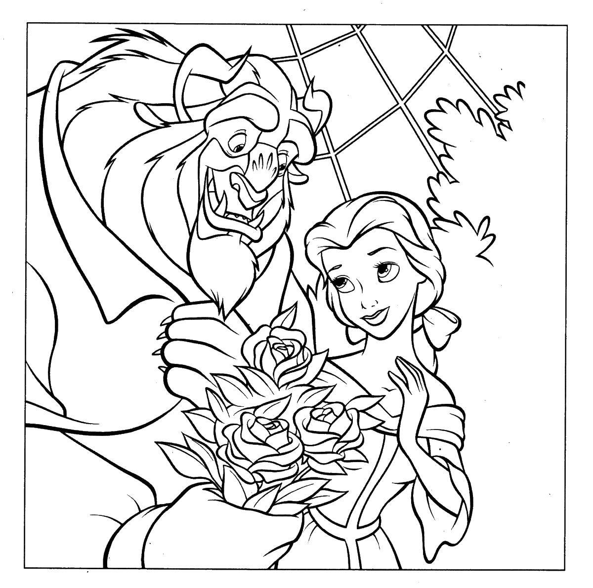 Coloring Beauty Belle and the beast. Category beauty and the beast. Tags:  beautiful , monster.
