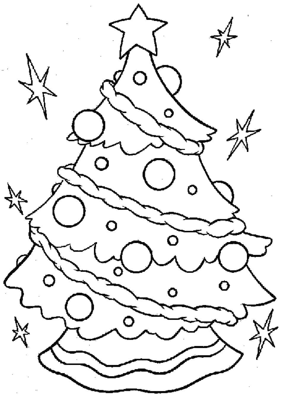 Название: Раскраска Наряженная ёлка. Категория: рождество. Теги: елка, звезда, дерево.