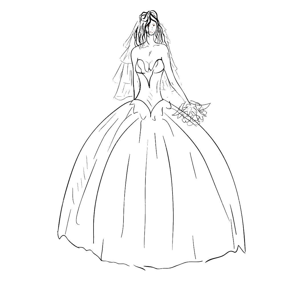 Девушка в свадебном платье раскраска