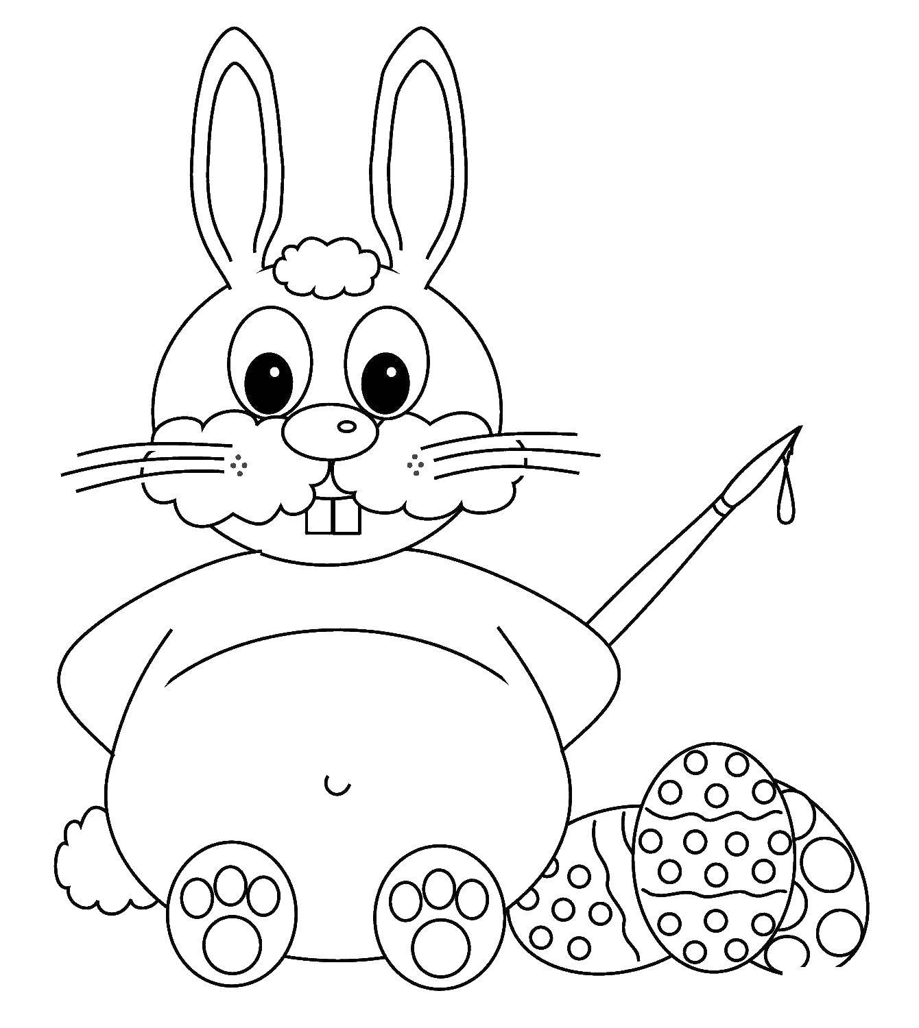 Название: Раскраска Пасхальный кролик с яйцами. Категория: пасхальный кролик. Теги: пасха, яйца, кролик.