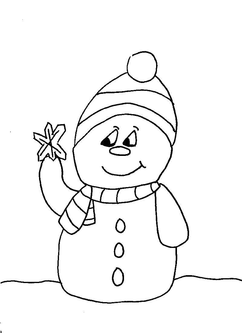 Название: Раскраска Снеговик со снежинкой. Категория: рождество. Теги: снеговик, шапка, снег, снежинка.