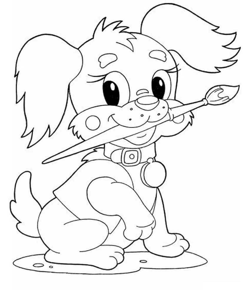 Название: Раскраска Собака с кистью и ошейником. Категория: домашние животные. Теги: собака, кисть.
